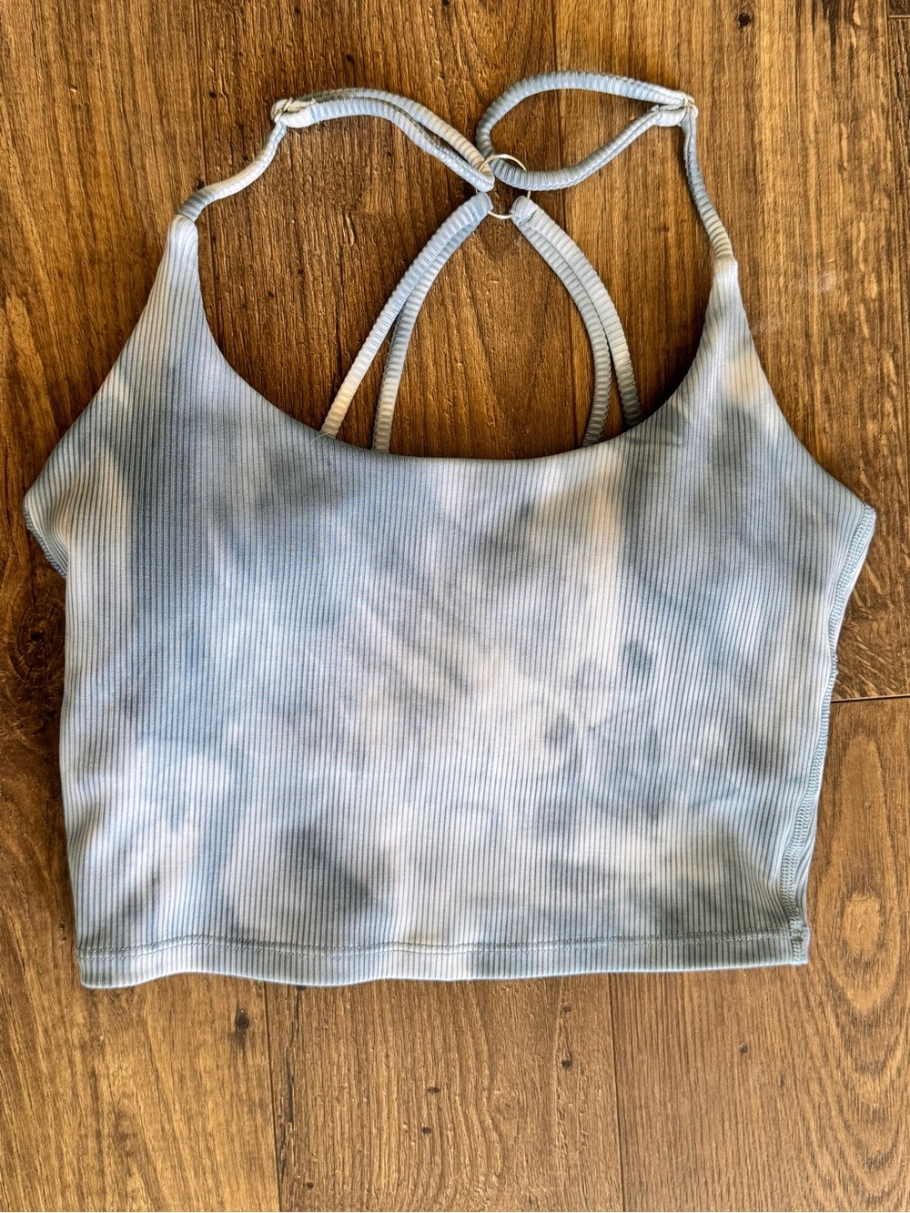 Carbon38 Blue Tie-Dye Ribbed Strappy Crop Tank